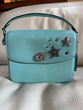Coach Mint Green Leather Mini Shoulder Bag with Silver Star Studs